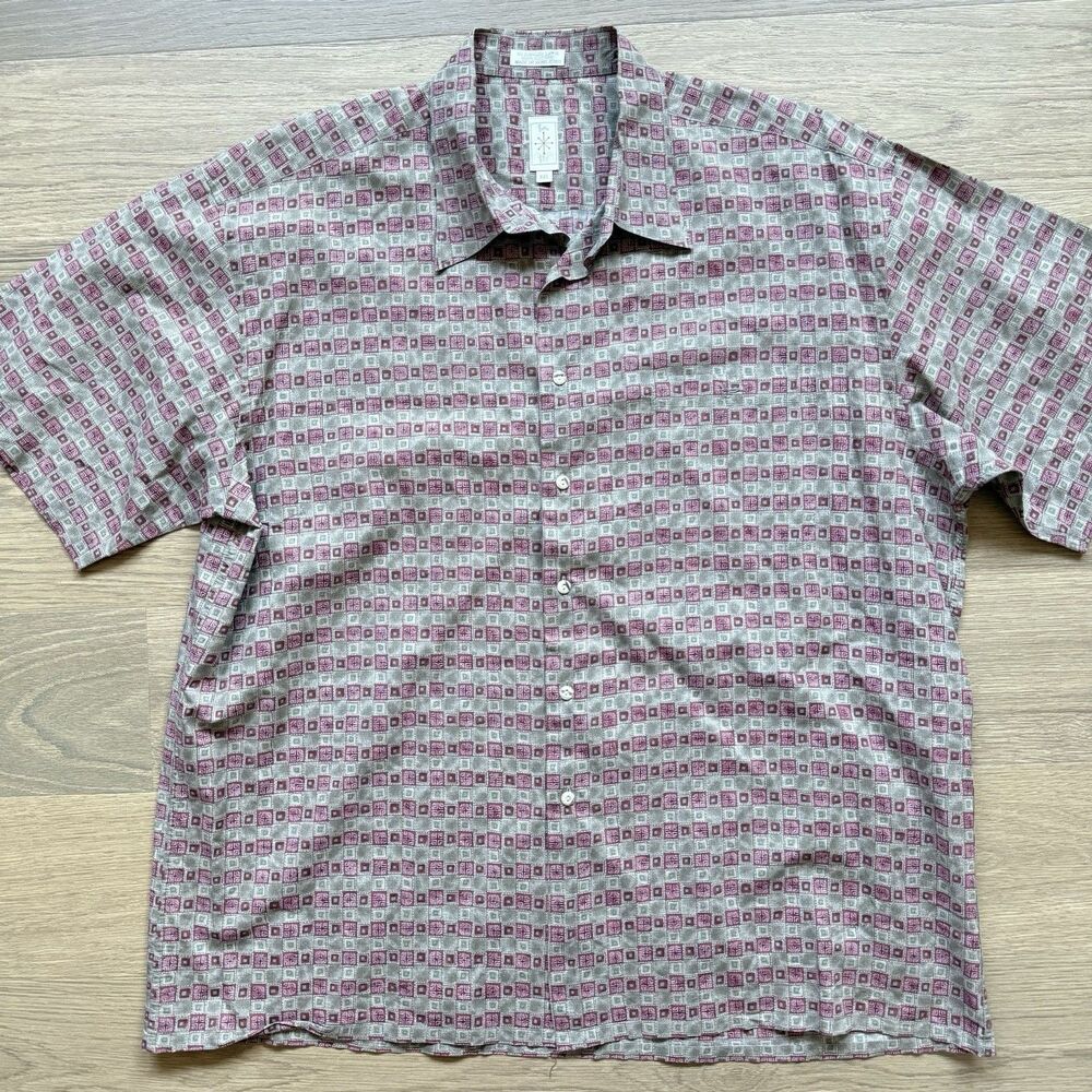 Vintage Burma Bibas Shirt Men XXL Geometric 60s Single Lawn Cotton